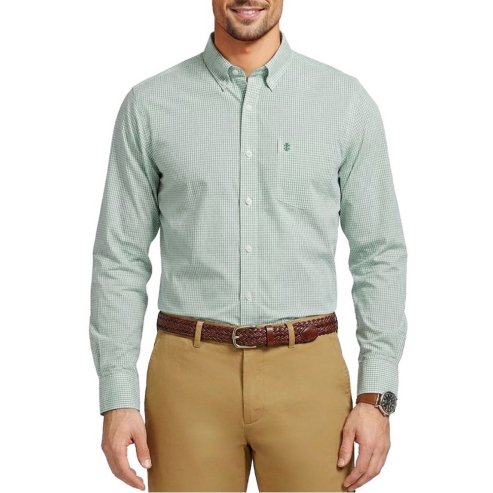 Izod Light Green Micro-Check Button-Down Shirt